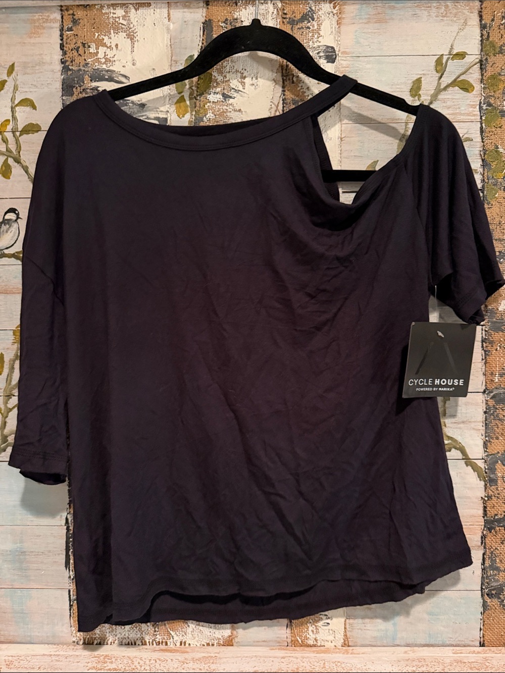 Marika Black Off-Shoulder Short Sleeve Tee